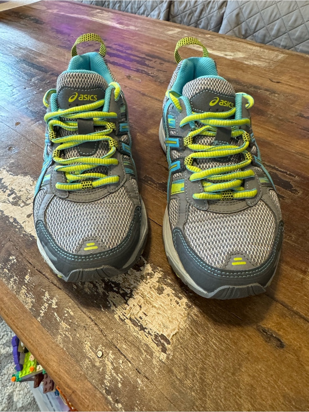 ASICS Kids Gray Teal Sneakers with Lime Laces